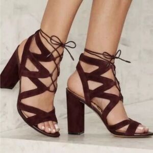 Sam Edelman Sandals Womens 9.5 High Heels Tie Up Gladiator Purple Suede Open Toe